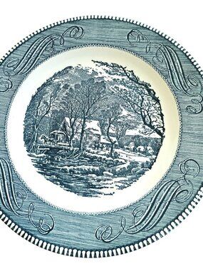 Royal Ironstone Grist Mill Blue Dinner Plate 10" countryside Currier Ives